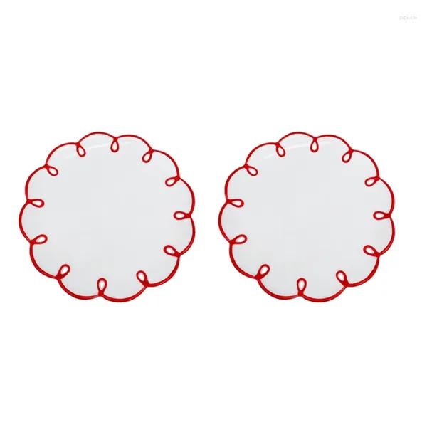 Placas -2X Ins Criativo Retro Borda Vermelha Flor 9 Polegada Disco Placa Cerâmica Bolo Sobremesa Fruta Ornamento Simples