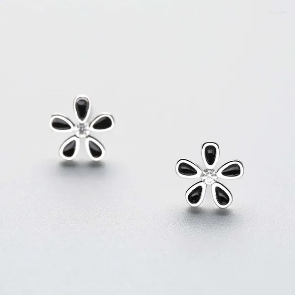 Ohrstecker Mode Schwarzer Stein 925 Sterling Silber Für Frauen Damen Blume S925 Ohrring Schmuck Zubehör