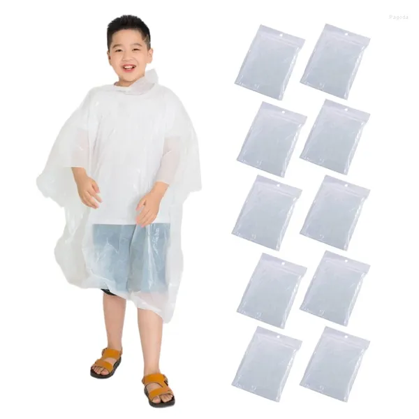 Regenmäntel Tragbare Einweg-Regenponchos für Kinder 10er-Pack Leichter transparenter Regenmantel für Outdoor-Aktivitäten 6-14 Jungen und Mädchen