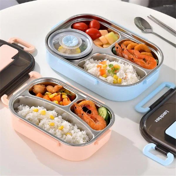 Stoviglie Lunch Box 4 Girds A tenuta stagna Kid School Bambini e adulti Accessori per utensili da cucina all'ingrosso in acciaio inossidabile Bento Box