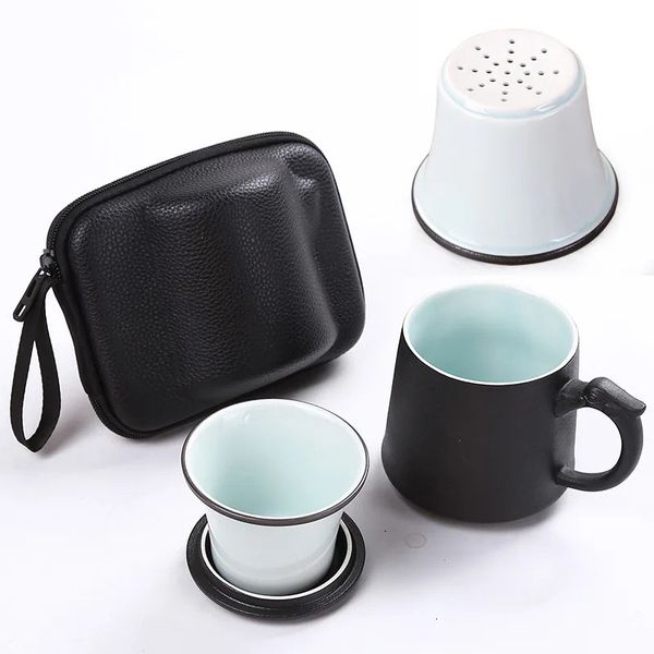 Tazze in ceramica opaca di alta qualità Set da tè cinese Portatile da viaggio Home Office Tazza da acqua Tazza da tè in ceramica Tazza da caffè con filtro 240124