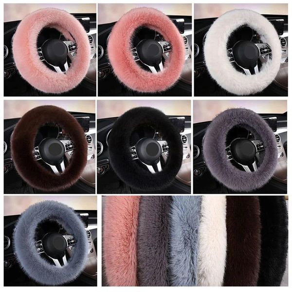 Coprivolante invernale carino per auto 7 colori peluche morbido e confortevole treccia calda sul volante universale per ragazza donna