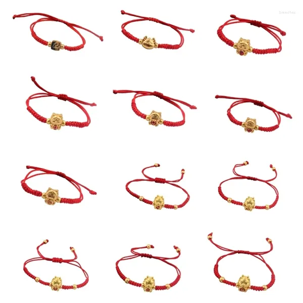 Charme pulseiras elegante vermelho tecer chinês 12 zodíacos sinal handchains artesanal forma de dragão pulseiras único ano presente