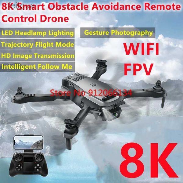 Drohnen 8K Dual HD Kamera Wifi FPV RC Drohne 360 Roll Smart Vermeidung von Hindernissen Flugbahn Flug Headless Modus Fernbedienung Quadcopter YQ240213