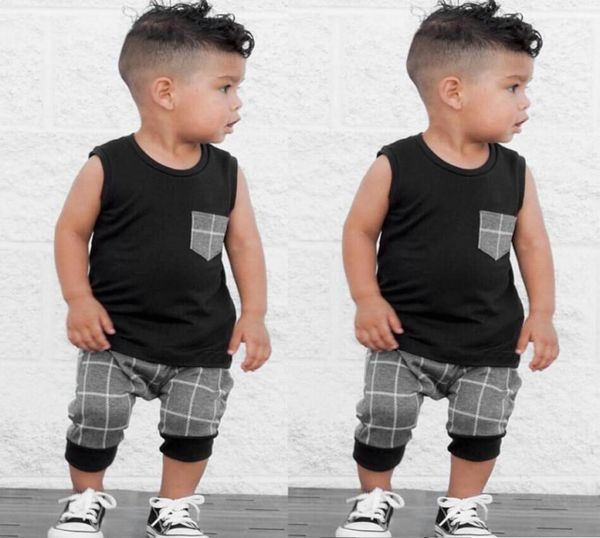 Children039s Kleidung Set Säugling Kleinkind Baby Jungen Mädchen Kleidung Plaid Tops T Shirt Weste Shorts Outfits Kleidung Set Kostüm9032574