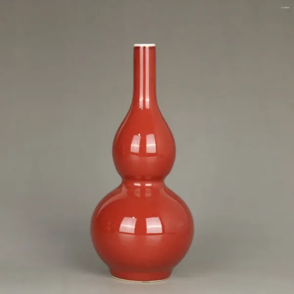 Garrafas chinesas Qing Kangxi esmalte vermelho porcelana vaso em forma de cabaça 6,70 polegadas