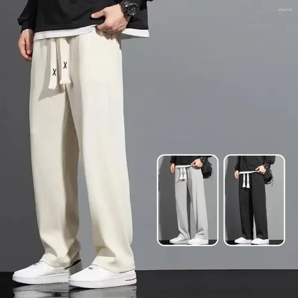 Pantaloni da uomo da uomo casual tinta unita con coulisse vita elastica pantaloni lunghi larghi vestibilità dritta gamba larga sportiva D70