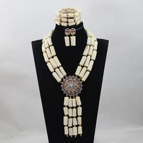Collana orecchini set classico avorio bianco/viola lunghe perle di corallo matrimonio africano nuziale CJ819