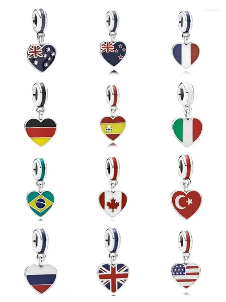 Lose Edelsteine, Original-DIY-Damenschmuck, fein, 925er-Sterlingsilber, Brasilien-Türkei-Flagge, Perle für Halskette, Charms, Armband, Schmuckzubehör