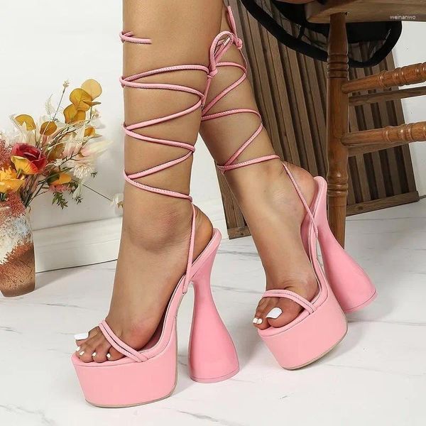 Sandalen Chunky Platform Knöchel Kreuzgebundene Frau Sexy Street Style High Heel Nachtclub Catwalk Party Gladiator Schuhe