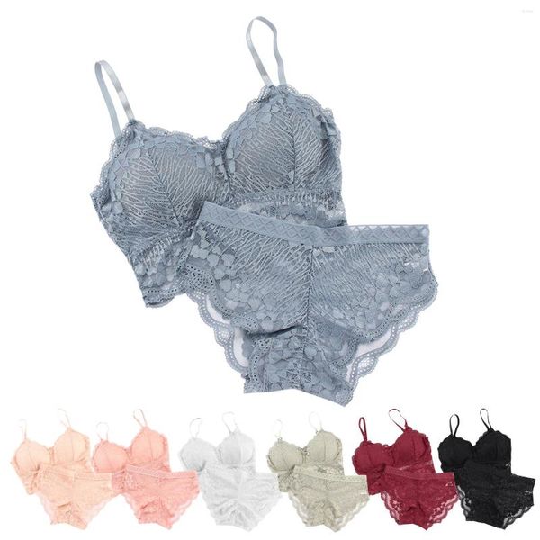 Conjuntos de sutiãs mulheres sexy sutiã de renda breve push up seda bralette calcinha conjunto de cor sólida lingerie duas peças roupa de treino