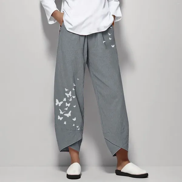Женские брюки, свободные модные повседневные хлопковые леггинсы с широкими штанинами и принтом бабочки, женская одежда, брюки для женщин