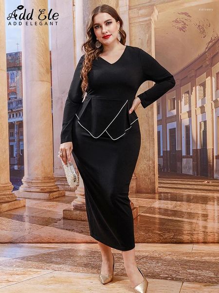 Plus size vestidos adicionar elegante divisão de volta para as mulheres 2024 outono v pescoço assimétrico feminino sexy cintura luxo bodycon vestido b949