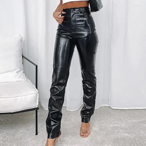 Frauen Hosen Frauen PU Leder 2024 Herbst Winter Mode Push-Up Hohe Taille Schwarz Dünne Hosen Weibliche Casual Bleistift Streetwear