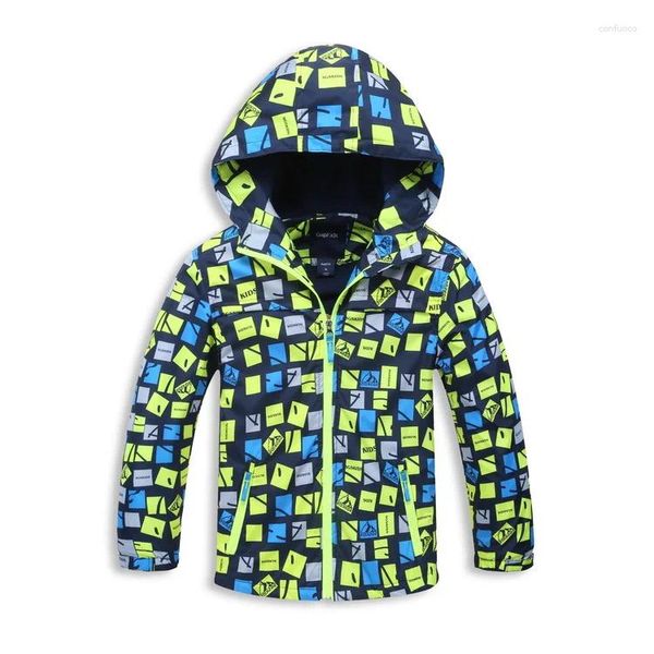 Giacche da esterno Camicia con zip impermeabile e traspirante da ragazzo con cappello Cappotto per bambini stampato Giacca a vento