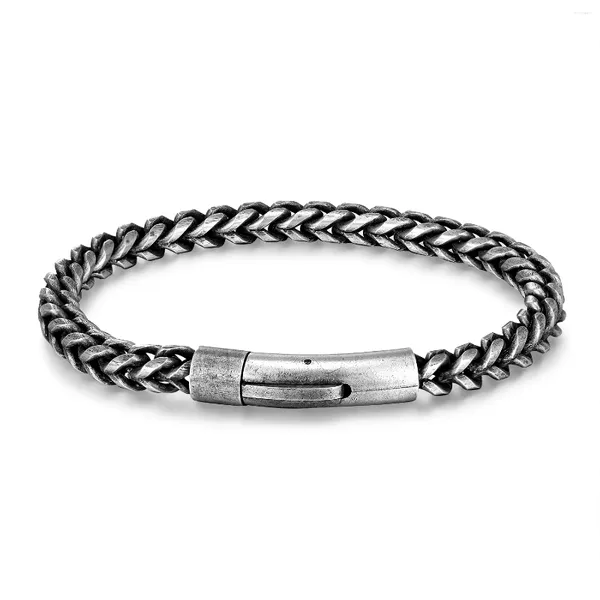 Charme pulseiras vintage oxidado fresco duplo curb corrente para homens de aço inoxidável punk antigo cúbico foxtail masculino pulseira