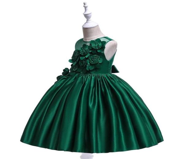 Grünes Blumenmädchenkleid, grüne Schleife, Rundhalsausschnitt, Netzstoff, Ballkleider für Kinder, Kleider für die heilige Kommunion für Weihnachten. 6684816