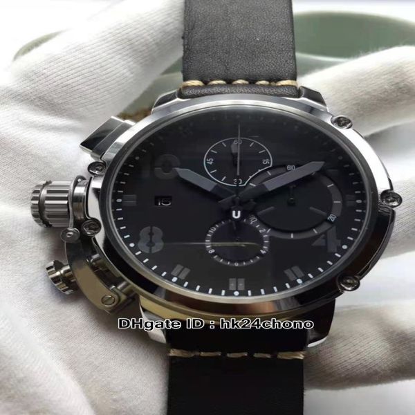 Novos relógios caixa de aço mostrador preto U51 U-51 50mm quartzo cronógrafo relógio masculino pulseira de couro quimera 7474 alta qualidade senhores sportw240b