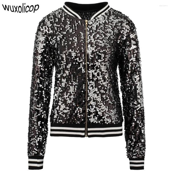 Giacche da donna Giacca bomber con paillettes scintillanti da donna autunno Cappotto casual con zip frontale a maniche lunghe con polsini a costine Costumi da festival per feste