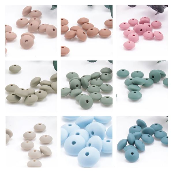 300pcs 12*7mm silikon mercimek boncuklar bebek teether aksesuarları bpa ücretsiz doğmuş ürünler diş çıkarma kolye emziği zinciri renk 240202