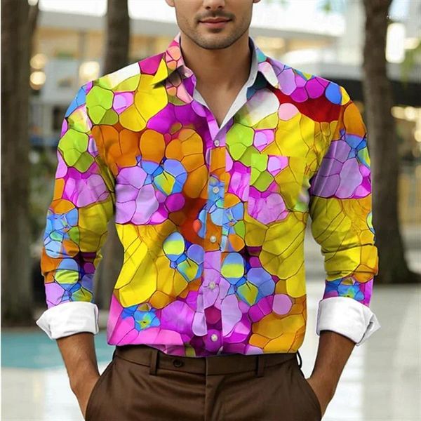 Camisas masculinas camisa casual ao ar livre lapela botões gráficos hd elegante confortável macio material saudável 2024 terno