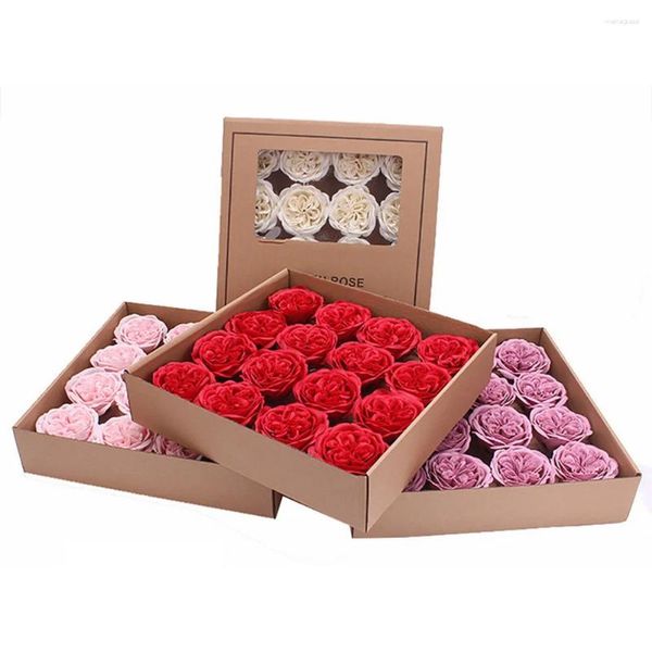 Fiori decorativi 16 pezzi / scatola Grande fiore artificiale Decorazione testa di rosa Rose finte in schiuma senza stelo Bouquet da sposa Regalo di San Valentino