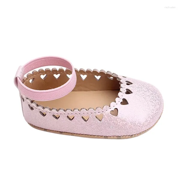 Primeiros caminhantes Baby Girls Mary Jane Flats Round Toe PU Leather Dress Shoes Coração Princesa