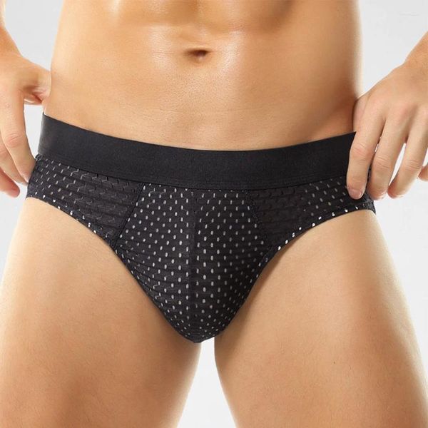 Underpants Ice Silk Malha Underwear Mens Low-Rise Sexy Respirável U Convex Bolsa Briefs See-Through Elastic Male Knickers