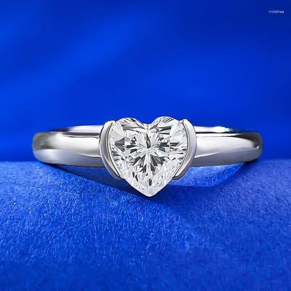 Anelli a grappolo Anello europeo e americano in argento 925 placcato oro 6 Anello a forma di cuore Amore a 50 punti con diamante ad alto tenore di carbonio Cuore ragazza