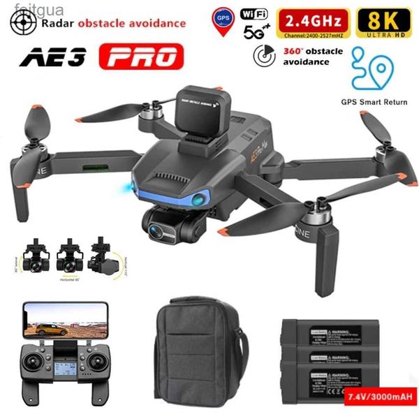 Дроны AE3 Pro Max GPS Drone 4K Двойная камера 5G Wi-Fi FPV 3-осевой подвес Профессиональный радар Квадрокоптер для предотвращения препятствий 1500M RC Игрушка YQ240211