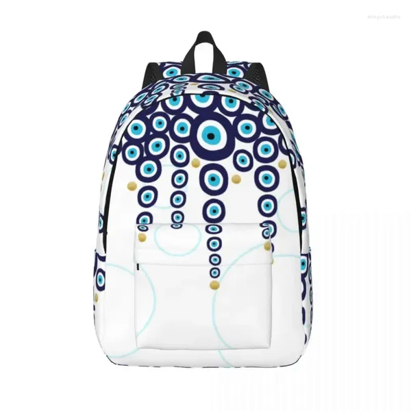 Рюкзак с подвесными бусинами от сглаза из синего и золотого холста для женщин и мужчин, школьный студенческий рюкзак, сумки Назар Хамса в стиле бохо