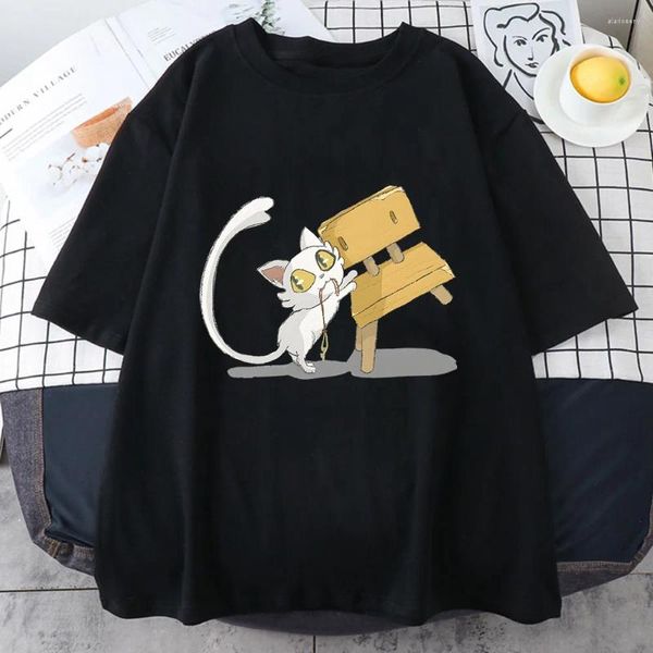 Herren-T-Shirts, Suzume No Tojimari Daijin, weiße Katze, bedruckt, Sommer, Herren/Damen, O-Ausschnitt, T-Shirt, lässig, Baumwolle, kurzärmelig, Pullover, Unisex-Kleidung