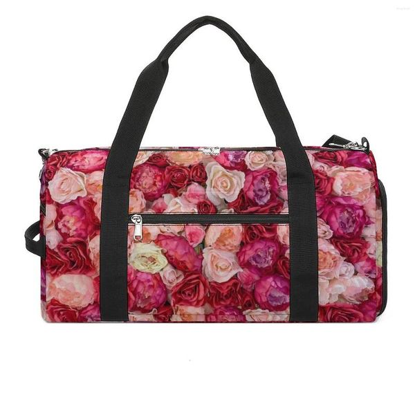 Sacos ao ar livre Blossom Rose Sports Branco Rosa Flores Travel Gym Bag com sapatos Bolsas gráficas Homens Mulheres Design Oxford Fitness