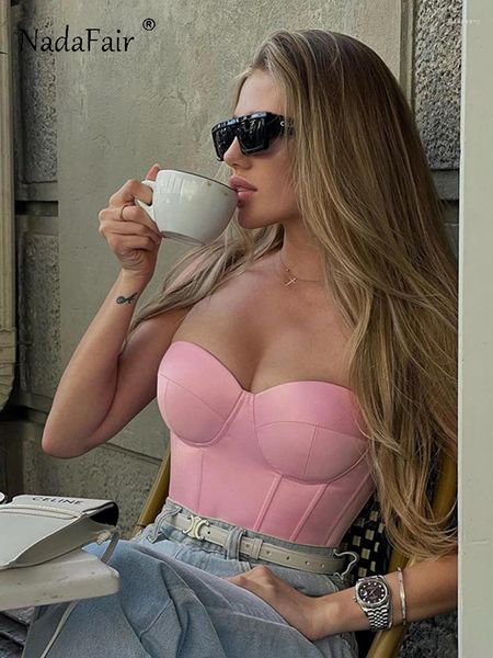 Tanques femininos Nadafair Mulheres Tube Top Corset Tops Strapless Verão Sem Mangas Sexy Rosa Azul Branco Skinny 2024 Y2K