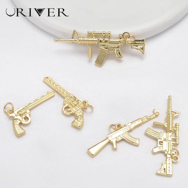 Anhänger Halsketten LJRVER DIY Charms Maschinengewehr Sturmgewehr AK-47 Anhänger Für Schmuckherstellung Lieferungen Goldfarbe Handgefertigter Schmuck