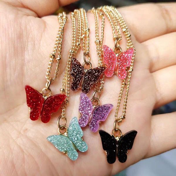 Anhänger Halsketten Nette Schmetterling Halskette Für Frauen Bunte Acryl Aussage Choker Kette Koreanische Mode Party Mädchen Schmuck Geschenk 2024