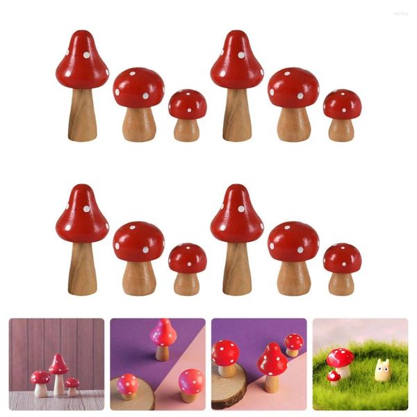 Decorações de jardim 12 Pcs Decoração Simulada Cogumelo De Madeira Pátio Estátua Bonsai Mesa Artesanato Gnome Micro Paisagem Vermelho Pequeno