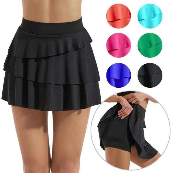 Sainhas ocultas saia de tênis de tênis feminino shorts de fitness shorts de cintura alta atlética executando bolso de skort seco rápido curto