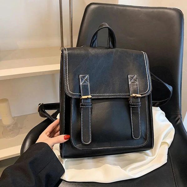 Sagnelli scolastici zaino vintage femmina femmina pura da pelle di pelle da donna per ragazze di alta qualità spalla casual s sac a dos