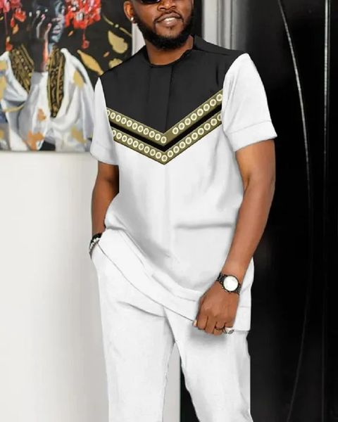 Conjuntos tradicionais africanos dos homens verão agasalho 3d impresso manga curta t shirtlong calças streetwear design roupas masculinas 240119