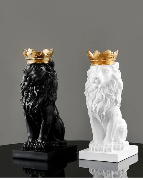 Resina leão estátua coroa leões escultura animal estatueta abstrata decoração para casa modelo nórdico decoração ornamentos de mesa 240202