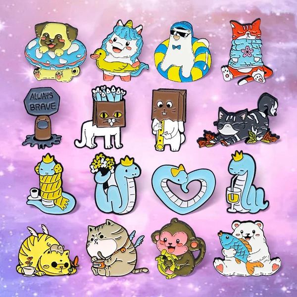 Broches moda animal duro esmalte pinos personalizado cobra gato cão urso polar macaco unicórnio polvo mole lapela emblema jóias presente