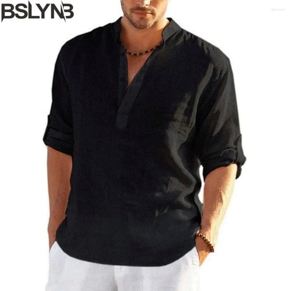 Camicie casual da uomo Camicia estiva T-shirt a maniche lunghe in lino di cotone T-shirt a maniche lunghe Primavera e autunno Bello