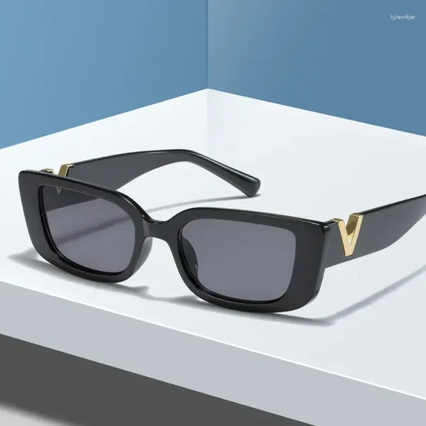Солнцезащитные очки 2024 Rereo, оправа «кошачий глаз», женские роскошные солнцезащитные очки с V-образным вырезом, мужские модные прямоугольные желе с металлическими петлями UV400