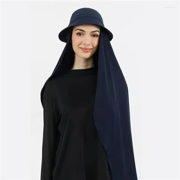 Etnik Kıyafet Müslüman Kadın Kova Şapkası Şifon Hicam ile Yaz Spor Kapağı Şapkası Anında İslam başörtüsü giymeye hazır
