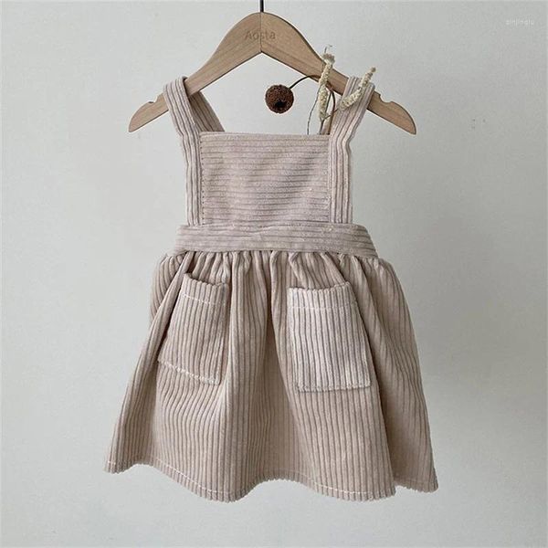 Kız Elbiseler 1-3yrs Prenses Kızlar Strap Elbise Kış Sıcak Kurtarıcı Doğum Bebek A-Line Khaki/Kahve Çocukları Tutu Partisi Doğum Günü