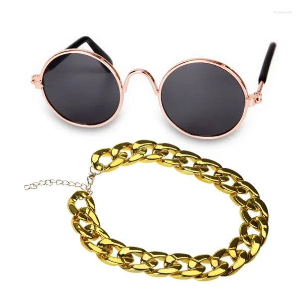 Hundebekleidung Mode Sommer Sonnenbrille Halsband Kette Strohhut Krawatte Set Klassisches lustiges Haustierzubehör für kleine mittelgroße Katzenwelpen