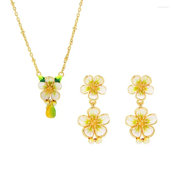 Collana Orecchini Set Semplice Ed Elegante Smalto Smalto Fiore Frutta Orecchini Pendenti Moda Donna Accessori Regalo