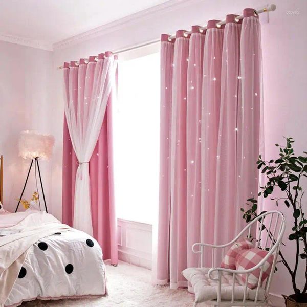 Tenda Tende oscuranti a forma di stella bling vuota per soggiorno, camera da letto, pizzo, bambini, a due piani, con occhiello antico, decorazione domestica