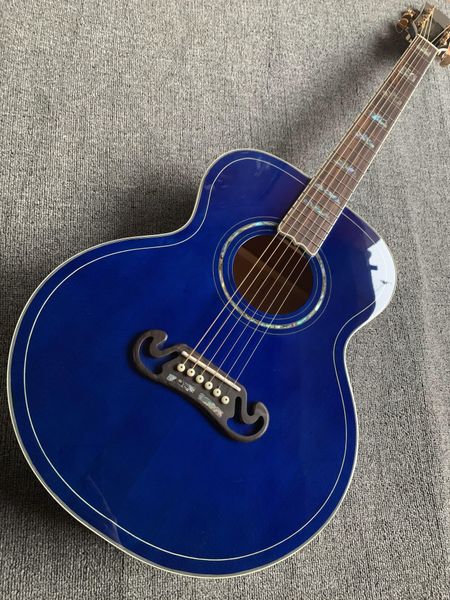 Акустическая гитара, 43 дюйма, 6 струн, кленовое дерево, синий цвет, черное дерево, гриф, поддержка настройки, бесплатная доставка